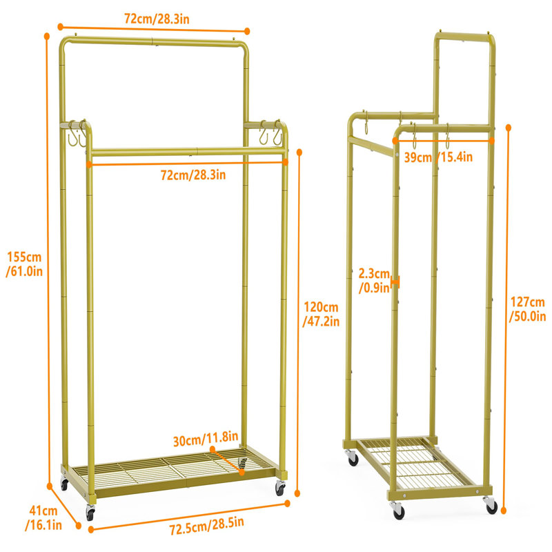 Pinnell 72.5cm Rolling Clothing Rack, Gold
