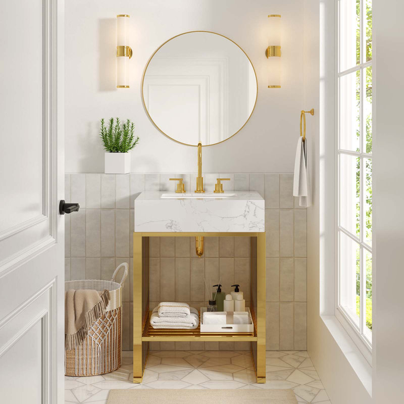 Modern Gridiron 24" Gold Stainless Steel Bathroom Vanity