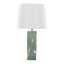 Lampe de table carrée contemporaine 27 po en céramique vert sauge, métal doré et lin blanc-527591086