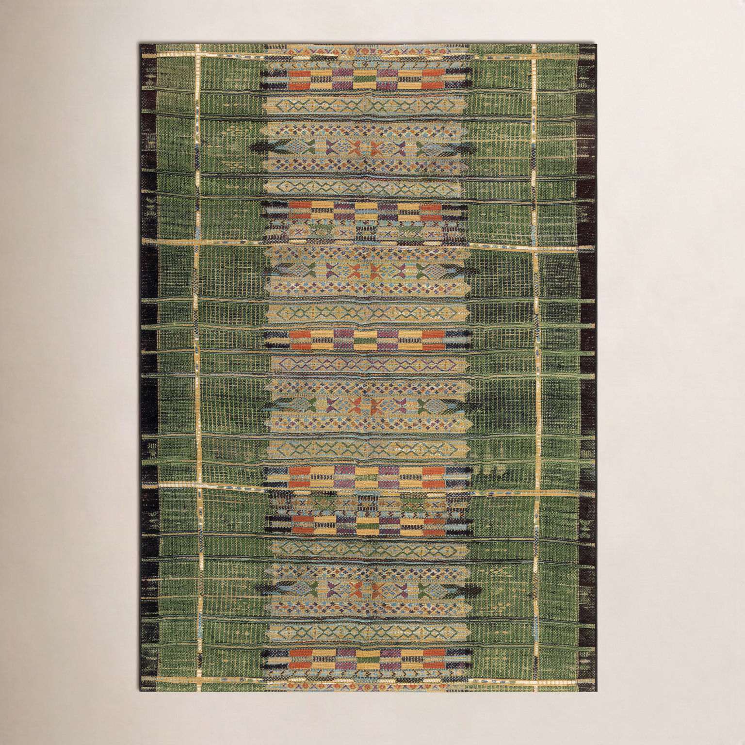Sesena Multi-Colored Striped Outdoor Rug, Rectangle 4'10" x 7'6"