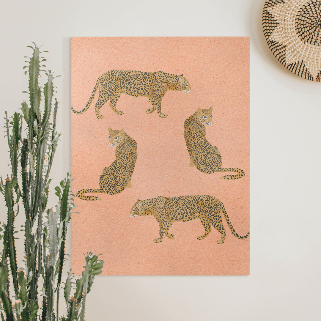 Leinwandbild Illustration Leoparden Rosa Malerei