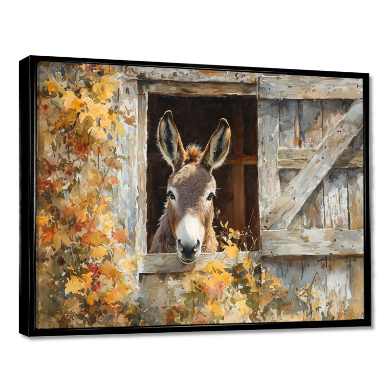 Donkey S Path Tot Hye Barn I - Donkey Large, art mural, H 34 po x l 44 po, Noir, Impression encadrée flottante