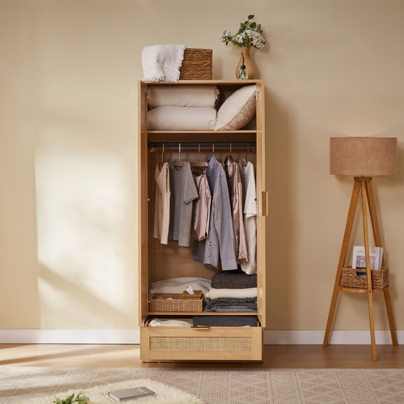 Sumayah Two-door Wardrobe With Natural Rattan Doors