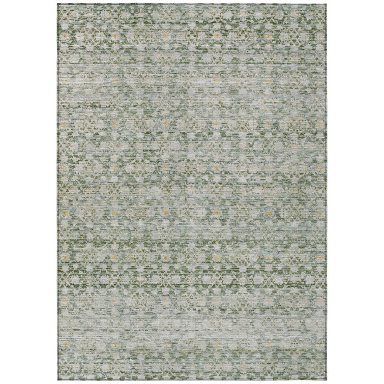 Machine Washable Indoor/Outdoor Xhevrie Green Rug