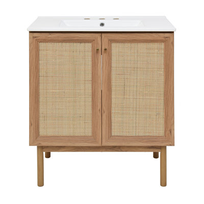 Classe 30" Freestanding Bathroom Vanity in Golden Oak with 3-Hole Widespread Sink Top