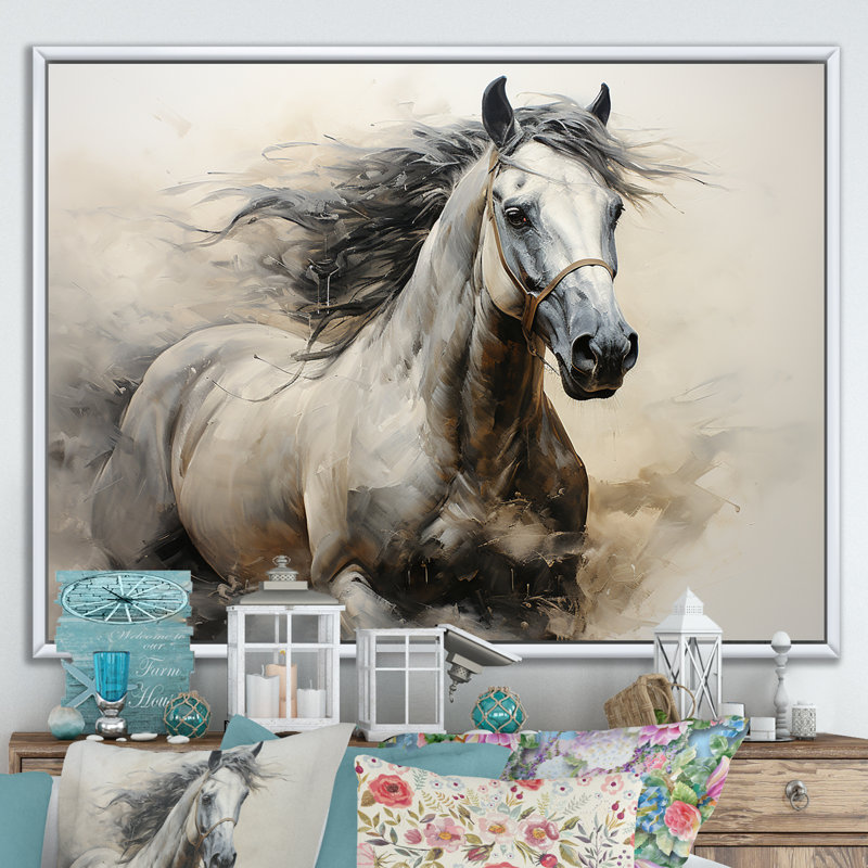 Hooves in Harmony Horse I - cheval, art mural, Cadre flottant blanc, H 30 po x l 40 po x P 1,5 po
