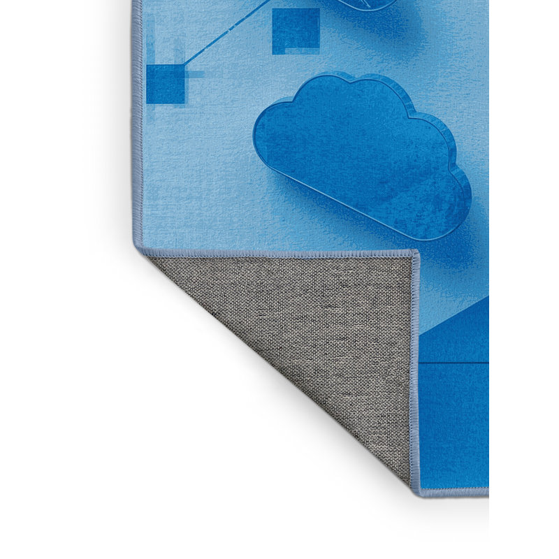 Machine Washable Patrizius Cloud Data Symbol Minimalist Geometric Rug in Blue – BabyBlue Binding, 7 x 10