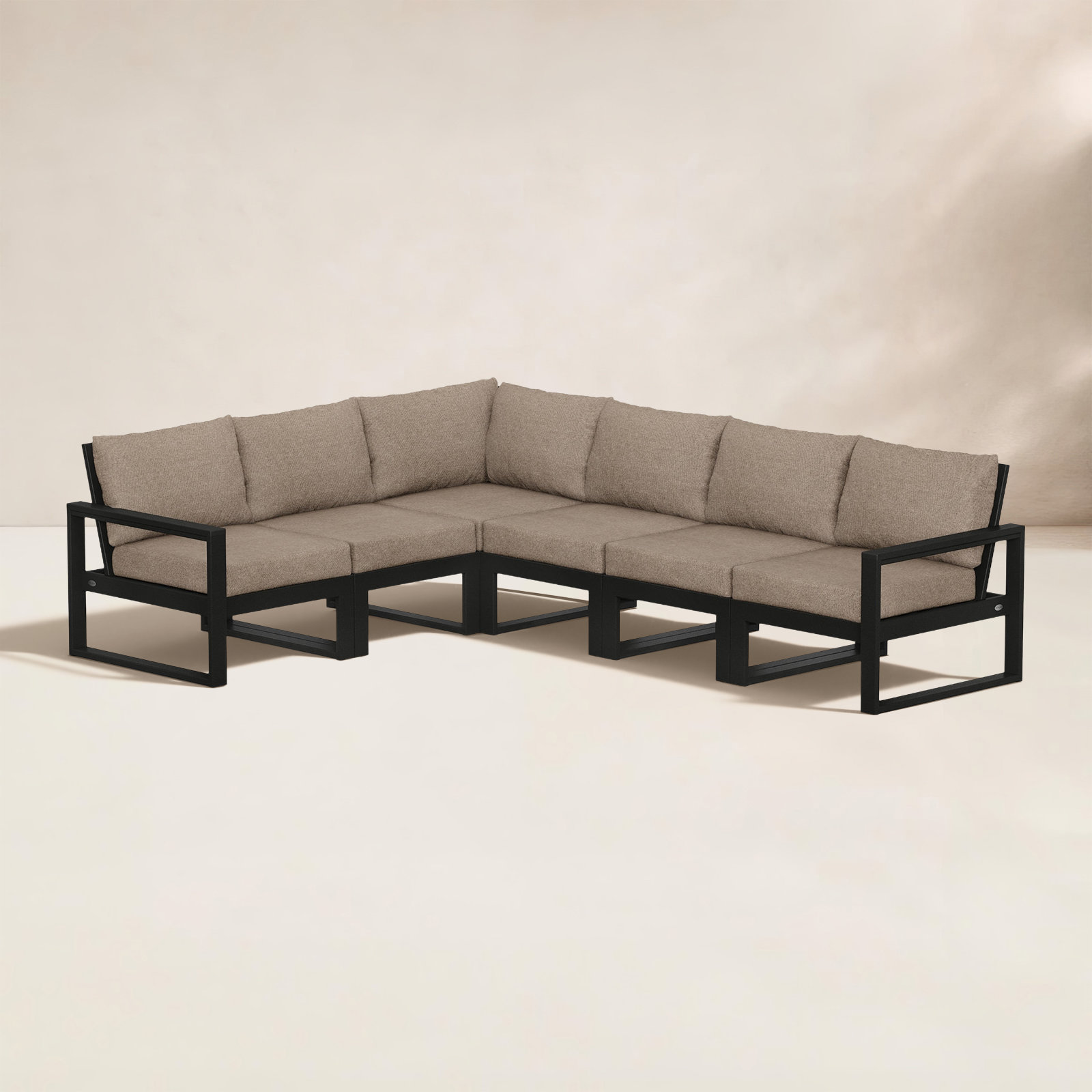 POLYWOOD® Edge 111" Patio Sectional, Spiced Burlap 1, Black