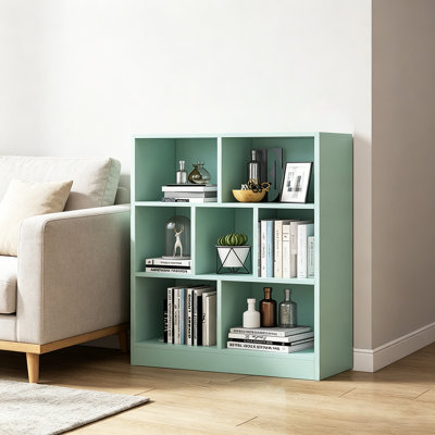 Bibliothèque en bois à 3 niveaux, armoire de présentation au sol avec base, bibliothèque 7 cubes