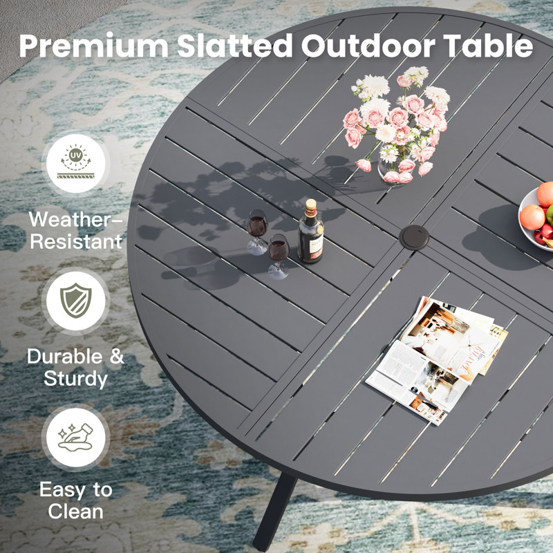 50" Round Outdoor Patio Dining Table, Gray