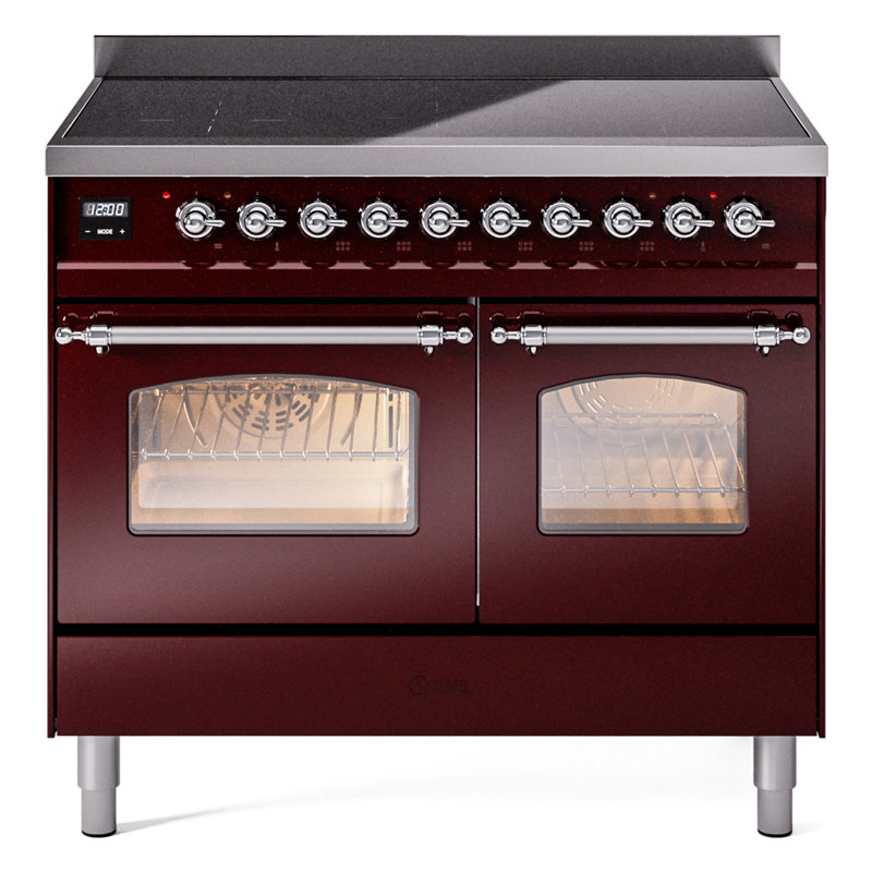 Cuisinière à induction 40 pouces avec 6 éléments à induction ILVE Nostalgie II Series (porte en verre), Bourgogne / chrome