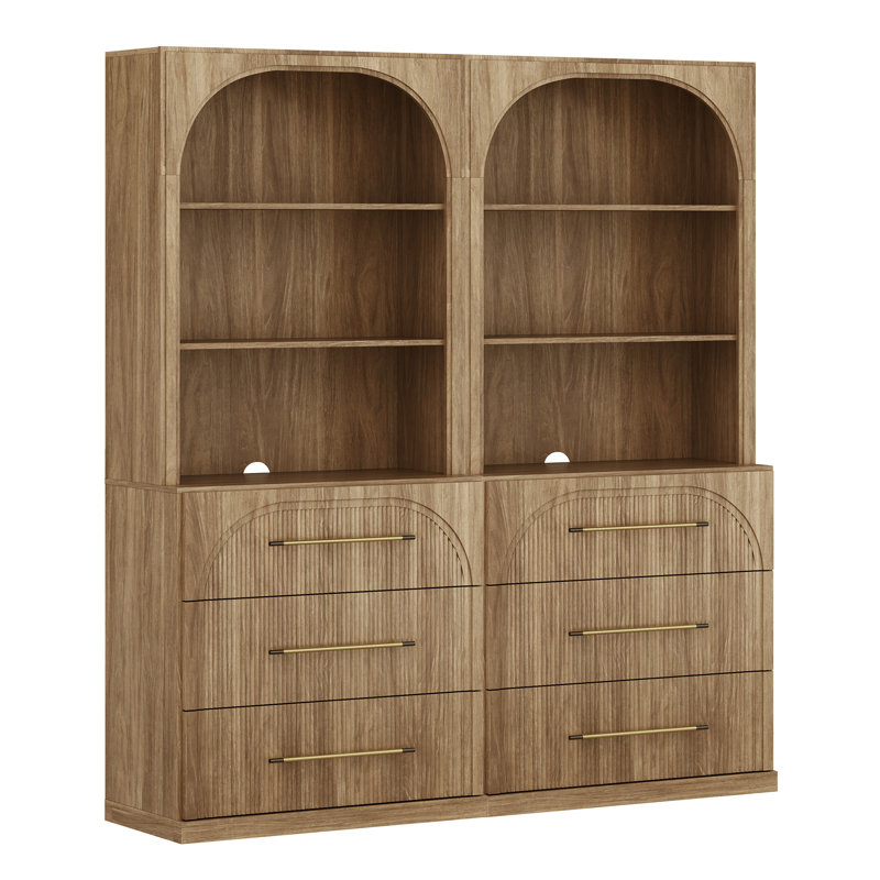Ensemble de 2 grandes bibliothèques modernes 72 "en bois avec 3 tiroirs, brun clair, Chameau