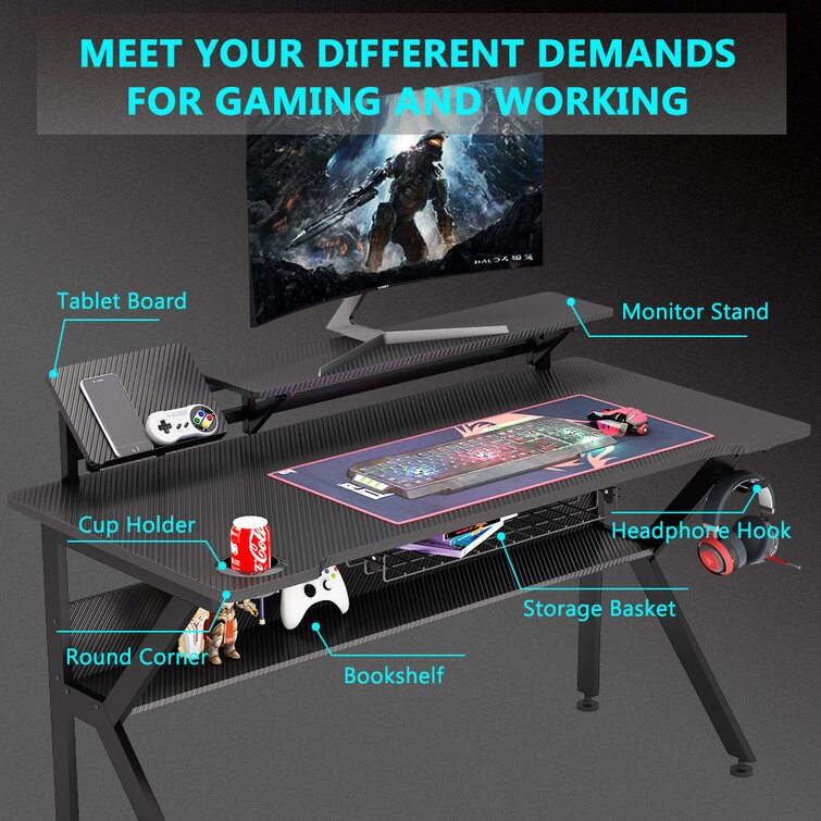 Inbox Zero Dorazio 47.24'' Gaming Computer Desk with Monitor Stand