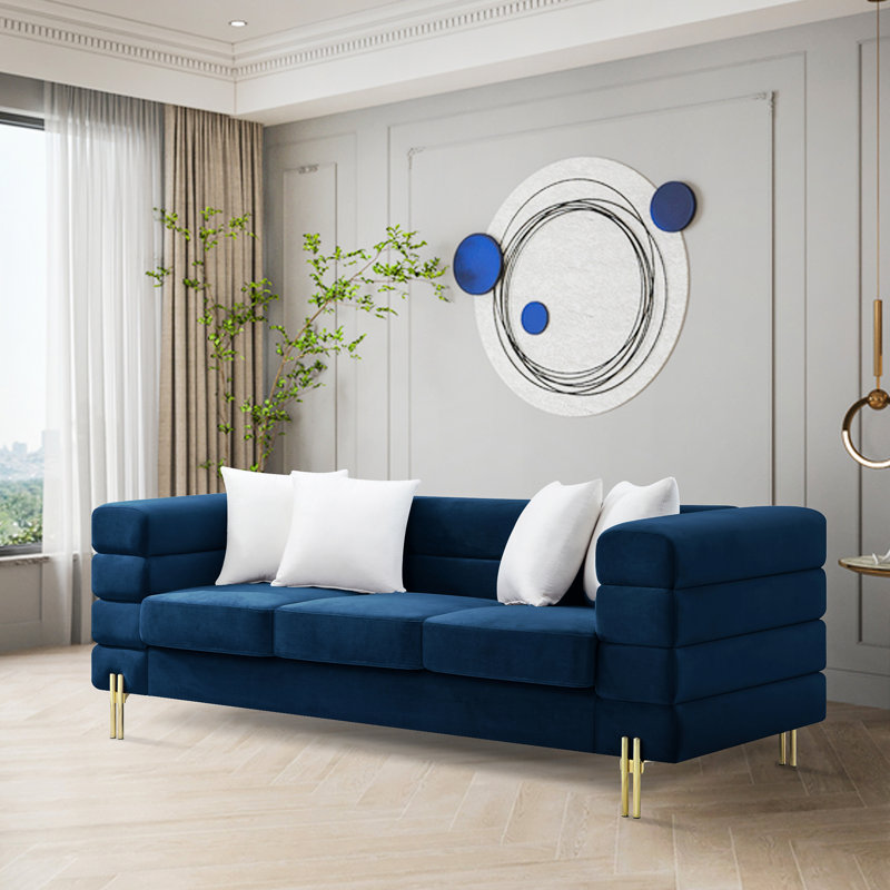 Machuca 86'' Boucle Upholstered 3 Seater Sofa, Blue