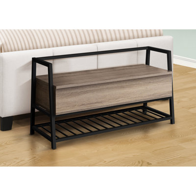 Rectangular Entryway Bench With Flip-Top Storage, 42", Black Metal, Taupe Storage For Hallway, 42" X 23", Taupe, Metal Frame, Assembly Required