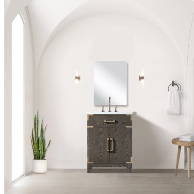 24 In. W X 18 D Brown Oak Bath Vanity, Acrylic Countertop, Faucet, Mirror 24" 18" Mirror, Faucet