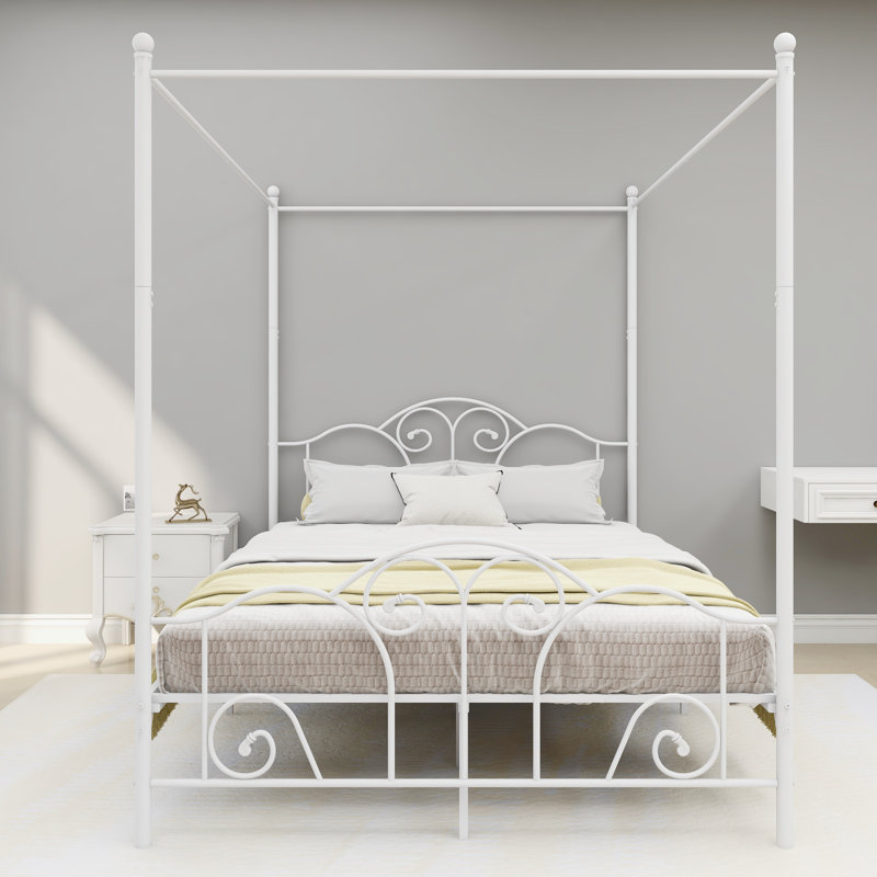 Lit plateforme en métal Tardun, Blanc, Double