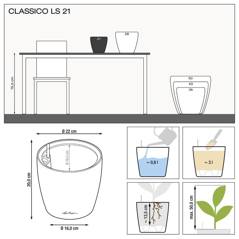 Classico Pot Planter, Taupe, 20cm H x 21cm W x 21cm D