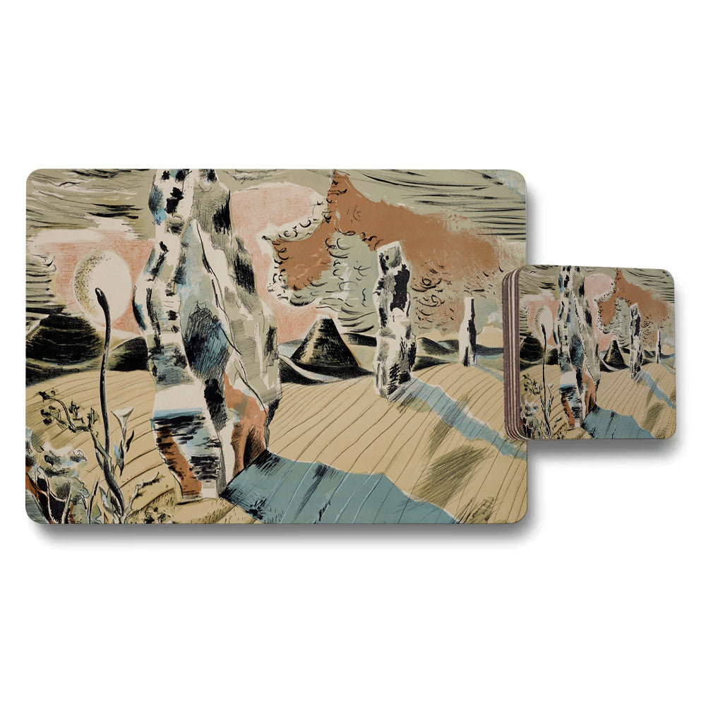 Abstract Desert Landscape Placemat And Coaster Set With Art Print