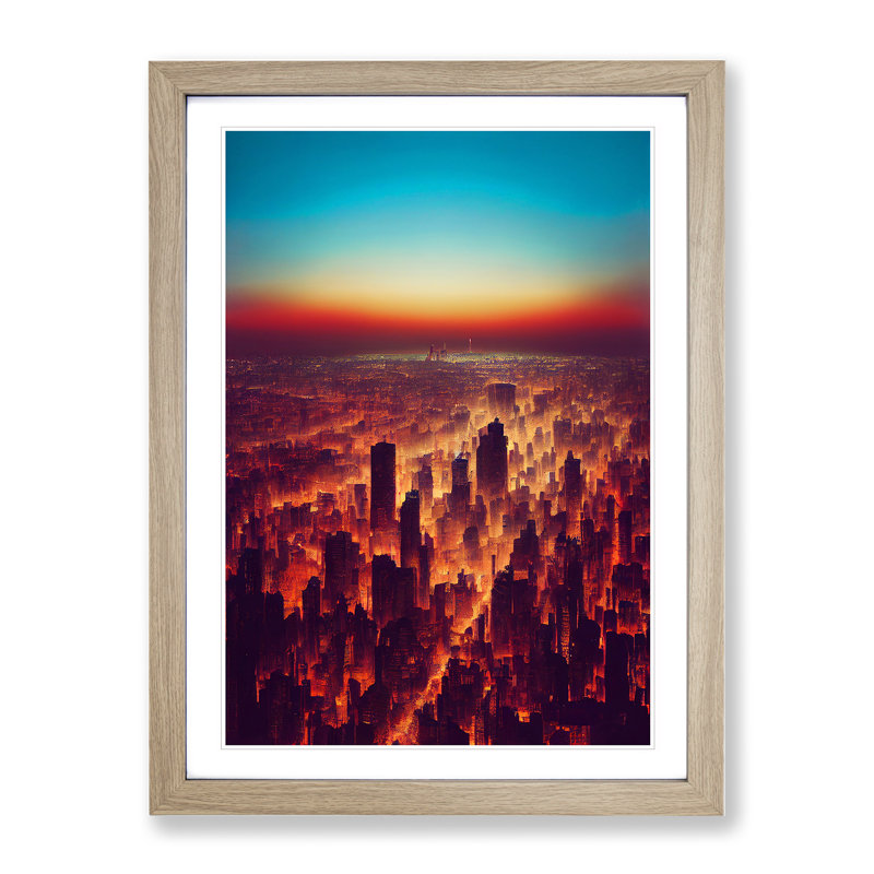 View Of A City Skyline No.3 - Single Picture Frame Painting, 64cm H x 46cm W x 2cm D, Oak Framed