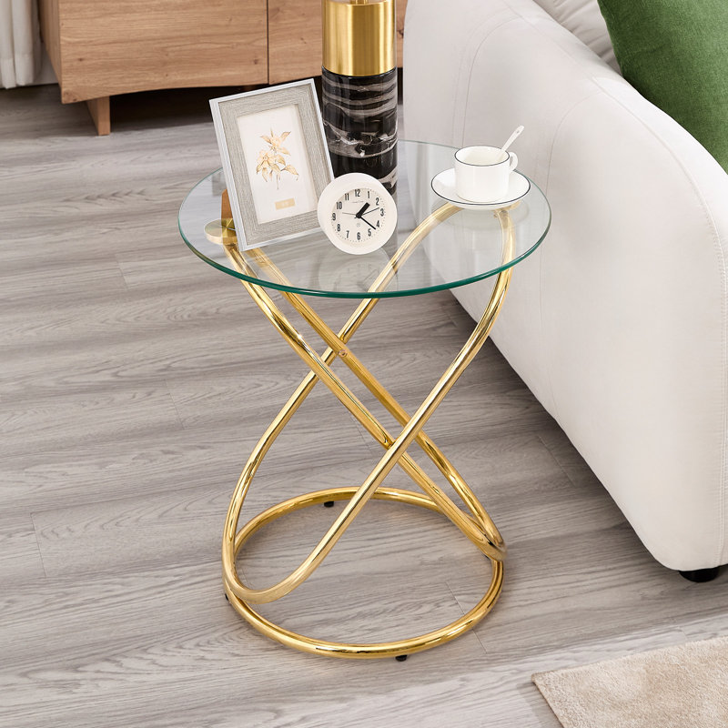 Jefre Tempered Glass Top End Table, Gold
