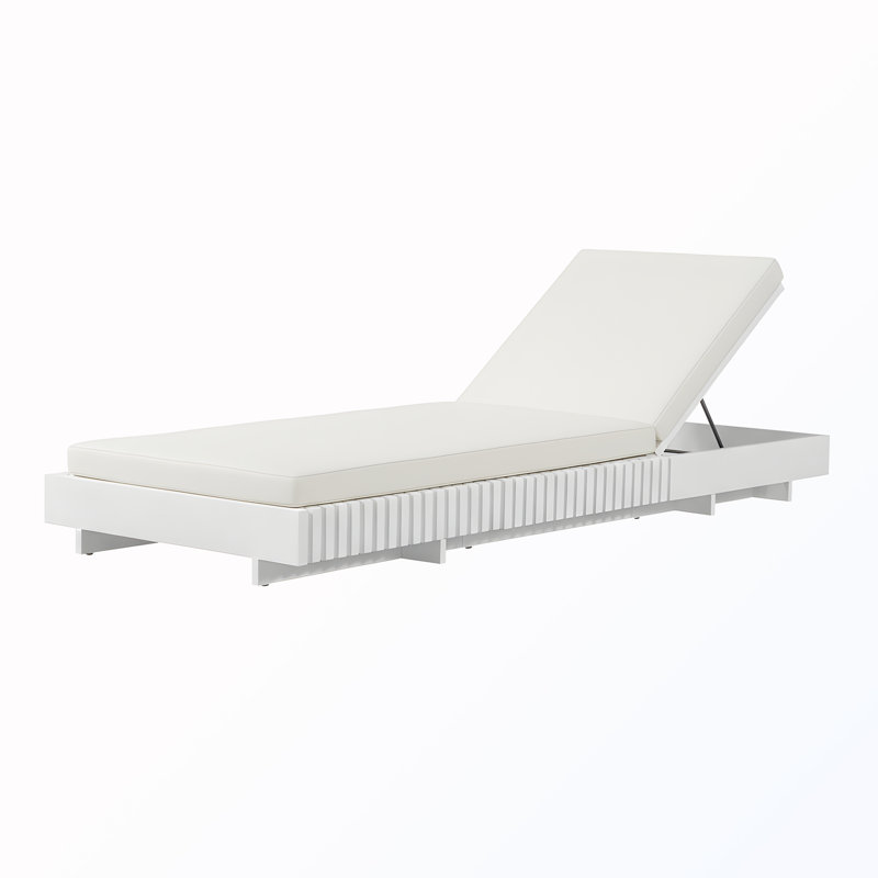 Chaise longue d'extérieur en bois avec coussin hydrofuge, Beige