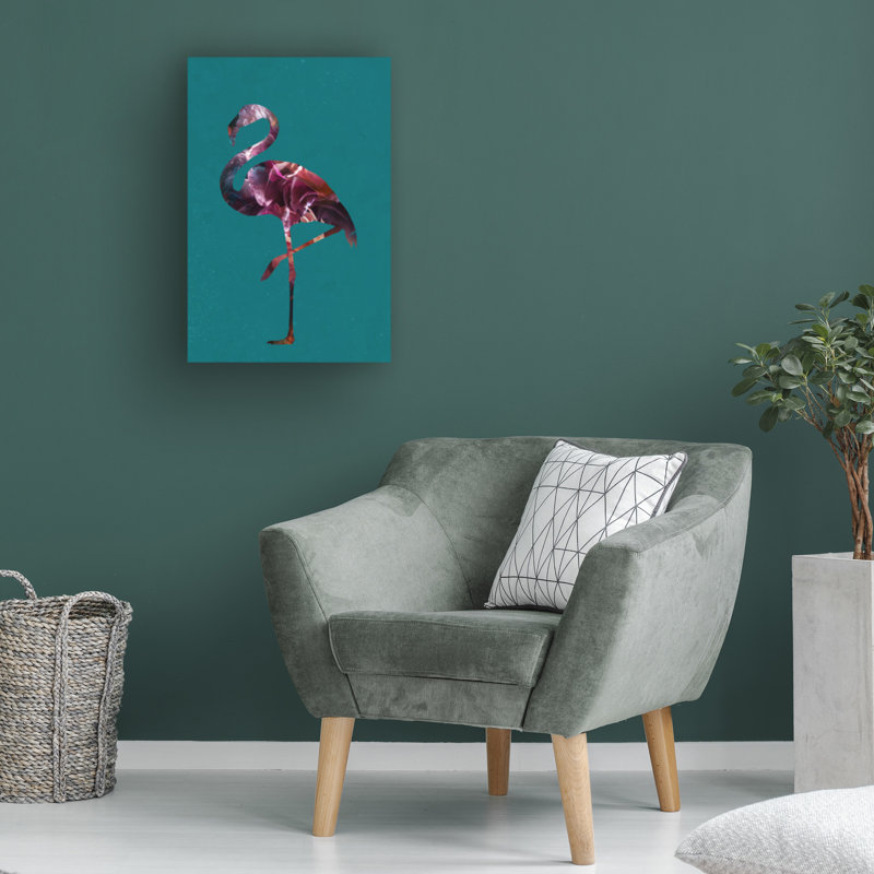 Pink Flamingo on Teal Canvas with Wood Frame, 19" x 12"
