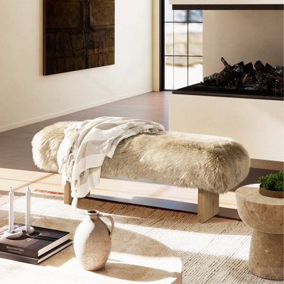 Banc d'appoint rectangulaire en fourrure de mouton Leda