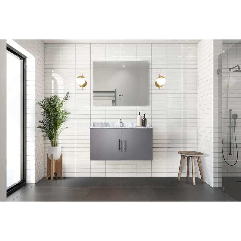 Meuble-lavabo de salle de bain 36 po X P 22 po D et 36 po Miroir à DEL, Gris foncé