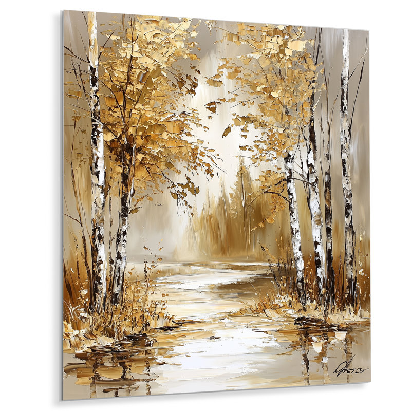Bouleaux d'automne au bord de la rivière II - décor floral en métal, impression de bouleau, H 32 po x l 16 po
