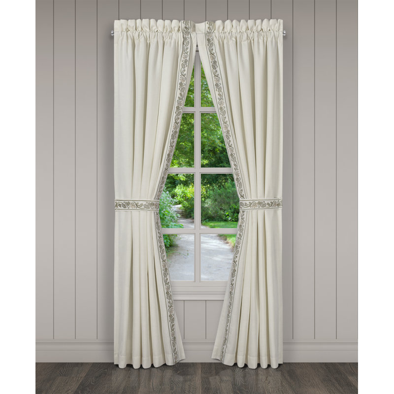 Extra Long Off-White Embroidered Polyester Room-Darkening Valance