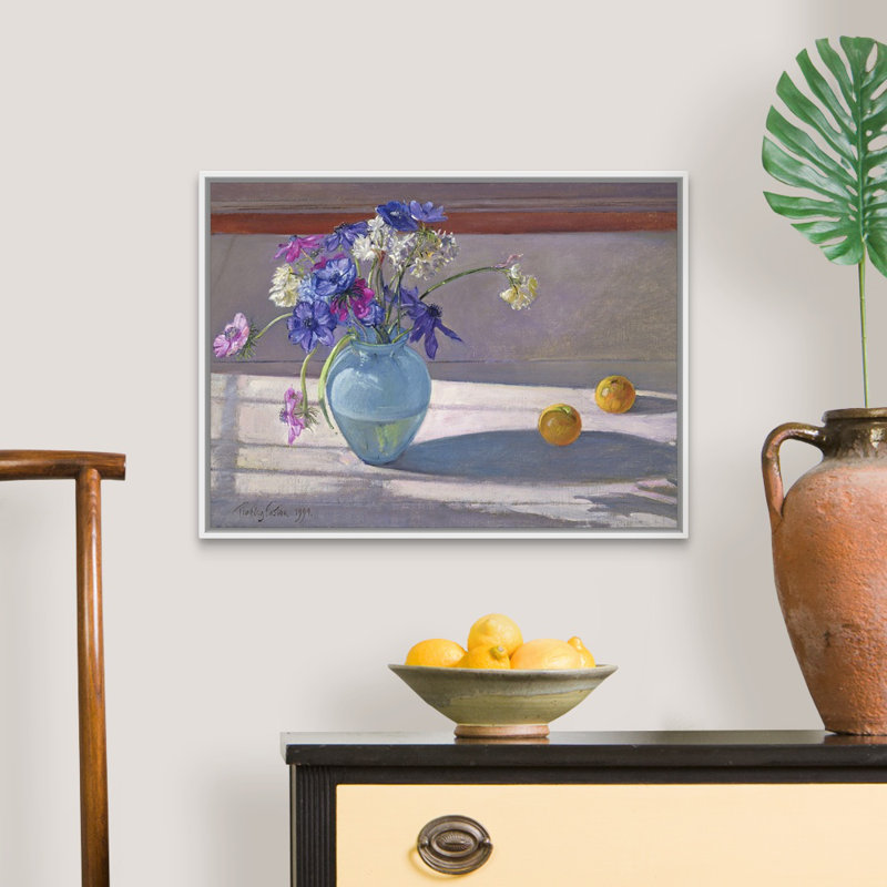 «Anemones and a Blue Glass Vase» par Timothy Easton, reproduction d'art sur toile, H 20 po x l 26 po x P 1,75 po