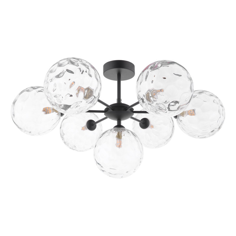 COHEN 7LT SEMI FLUSH GLS, Matt Black/White, 32" H x 59" W x 59" D