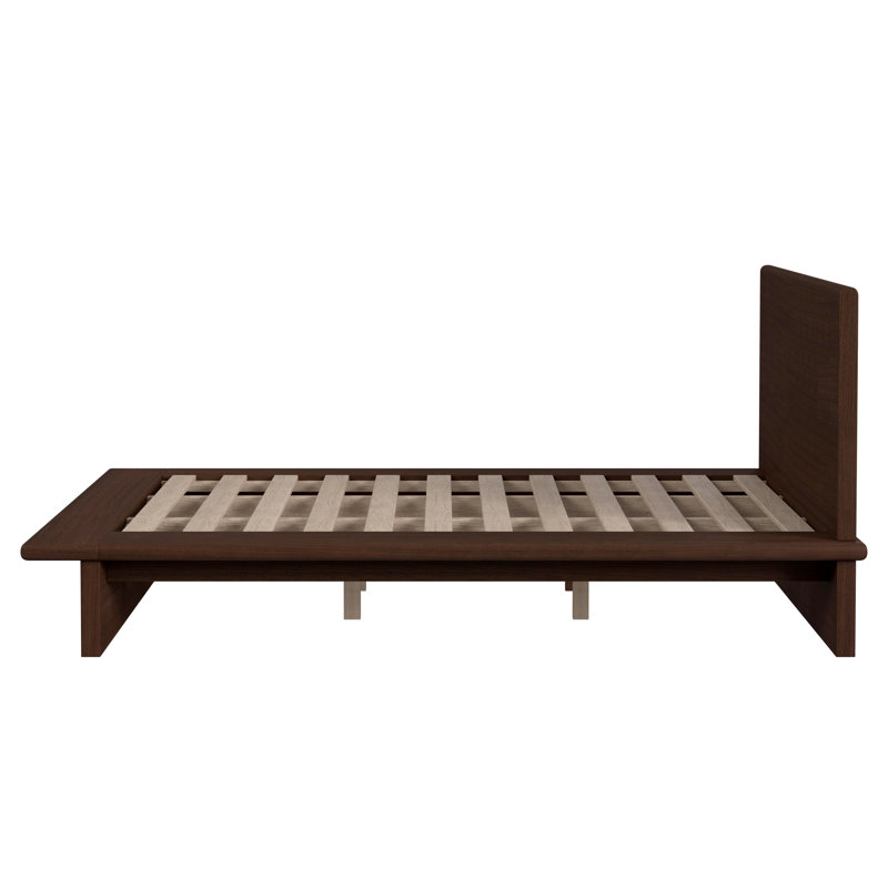 Soleil Wood Low Profile Platform Bed, Queen, Brown