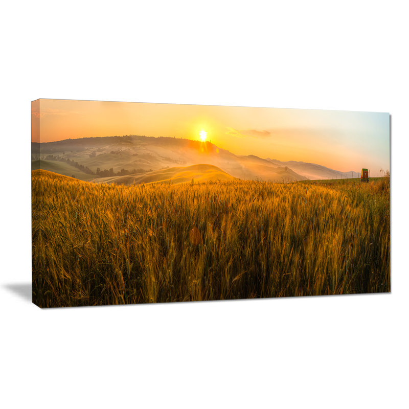 «Tuscany Wheat Field at Sunrise - Reproduction de photo sur toile tendue, H 20 po x l 40 po x P 1po