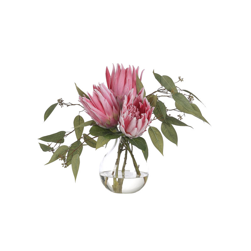 Protea, Pink, Glass Vase, 22wx12dx15h