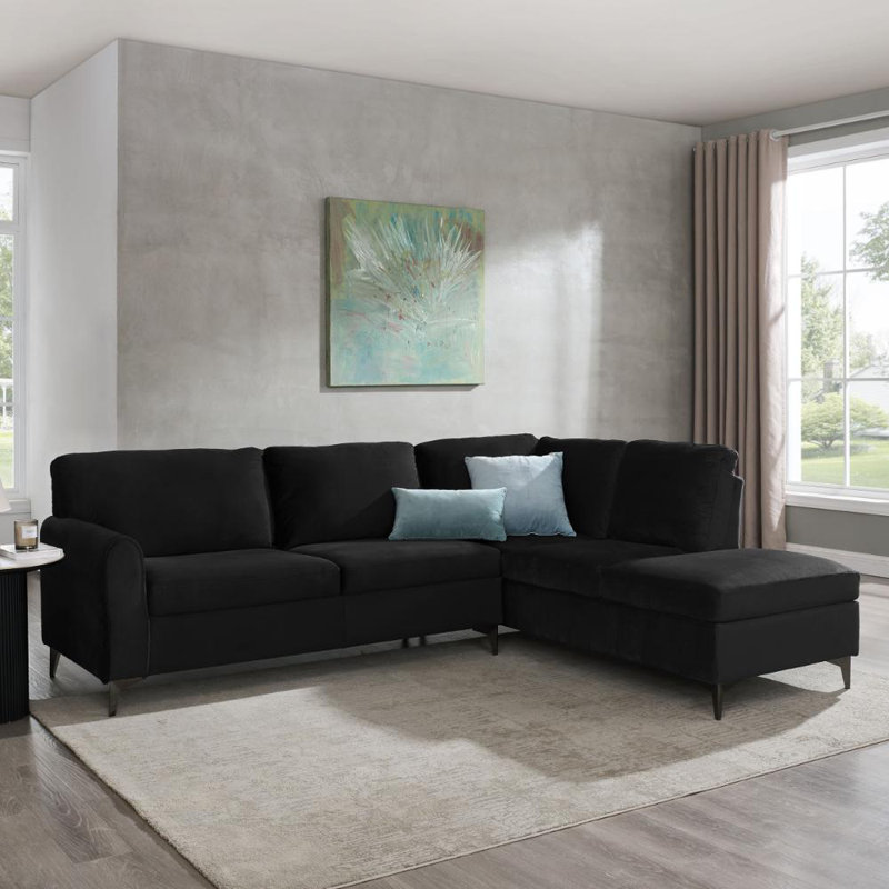 Evelyn 4 Seater Corner Sofa , Right Hand Facing, Black