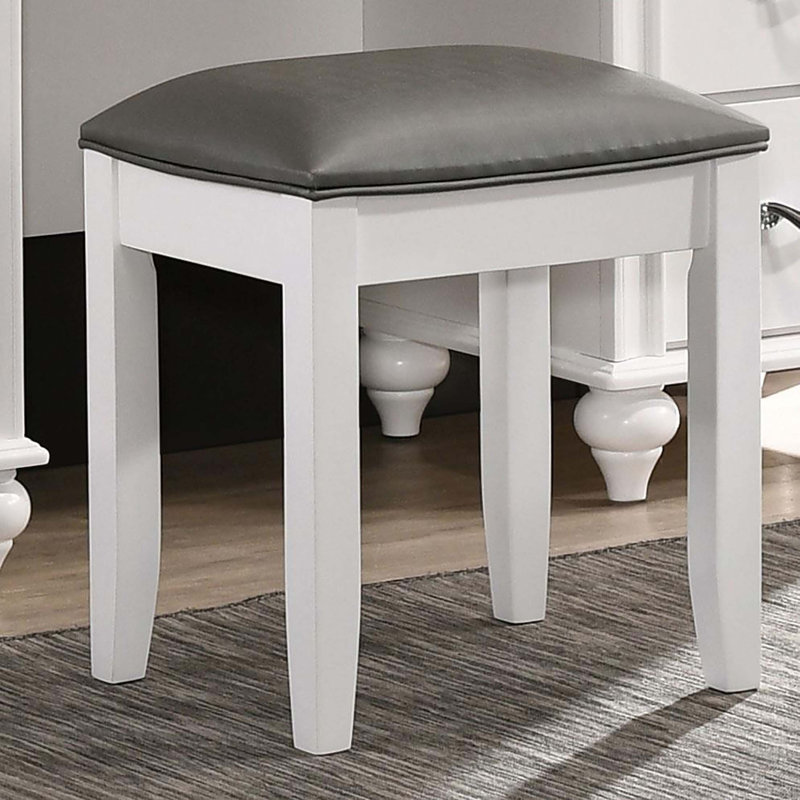 Tabouret de coiffeuse avec siège rembourré, Gris, Blanc