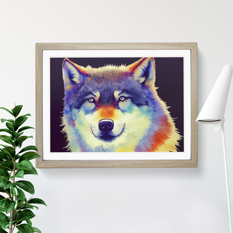 XH1022-10279X Wolf Watercolour Vol.1 - Single Picture Frame Painting, 34cm H x 46cm W x 2cm D, Oak Framed