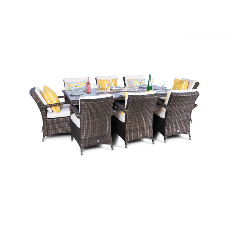 Parra 8 - Person Wicker Patio Dining Set with Rectangular Table , Cushions Included, Brown, Beige