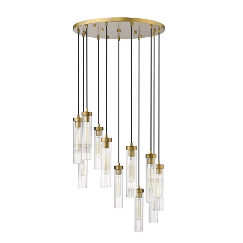 Lustre cylindrique à 11 lumières Mortola, Laiton frotté