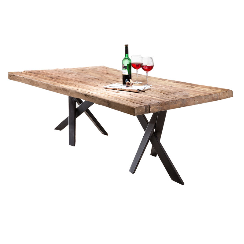 Magdalena Teak Solid Wood Top Metal Base Dining Table, H74 x L200 x W100cm, Silver