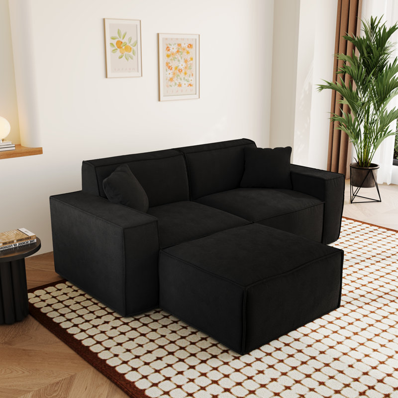 80.2" Compression Cloud Sectional Couch, Modern Modular Sectional Sofa With Deep Seats, Upholstered Chenille Boneless Cloud Couches For Living Room Bedroom, Deep 2-Seat With Ottoman