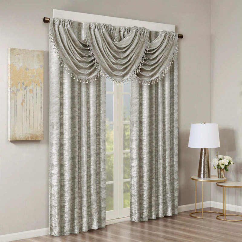 Rideau occultant avec passe-tringle Jacquard, Gris / argent, L 50 po x L 84 po