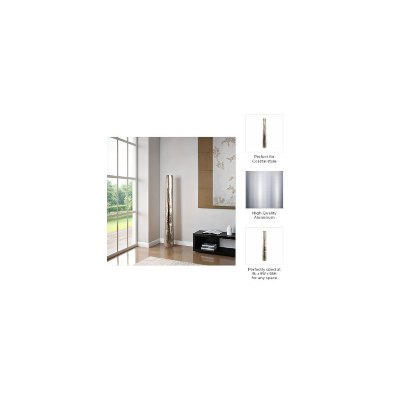 Sagebrook Home 58" Rounded Etched Metal Floor Vase, Silver, 48"