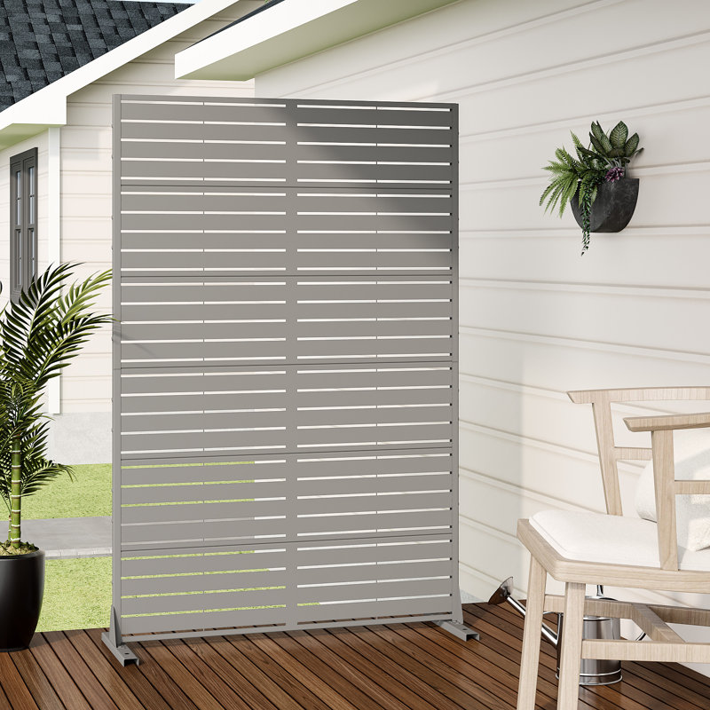 72" Metal Outdoor Privacy Screen, Gris, 72" H x 47" W x 16" D