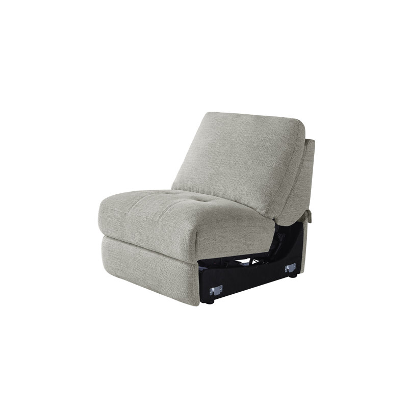 Upholstered Power Motion Modular 4-Piece 3-Recliner L-Sectional, Gray Green Polyester