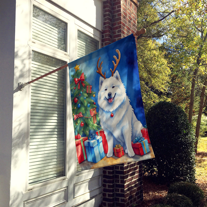Drapeau de Noël maison de renne, Samoyède