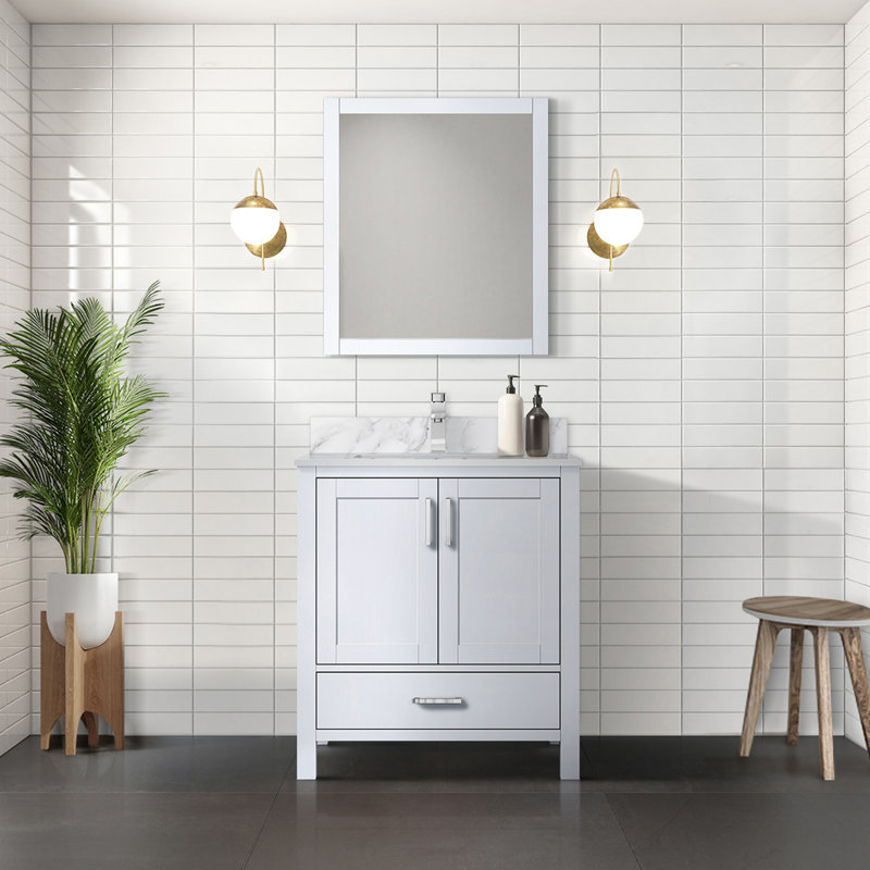 Meuble-lavabo gris foncé 30 po X P 22 po D, dessus en marbre de Carrare et ensemble de robinet, Gris foncé