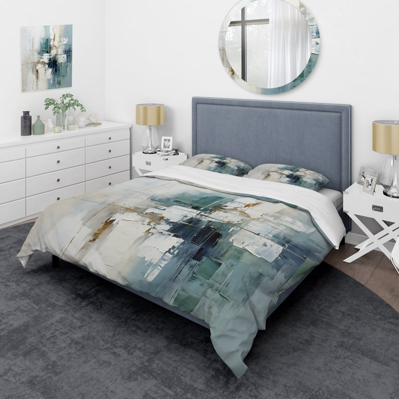 Ensemble de housse de couette Subtle Serenity I - Abstract Collages, Housse de couette simple et deux taies décorative